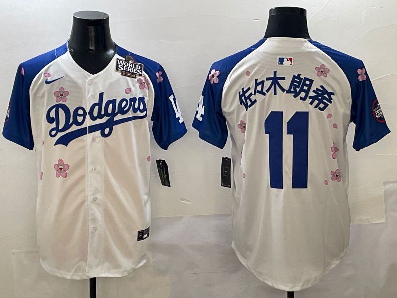 Men Los Angeles Dodgers #11 R.Sasaki White Blue Sakura Edition 2025 Nike MLB Jersey style 6